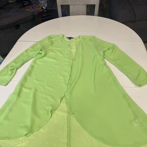 JW Style kaftan Long sleeves open front boho top Sheer coverup Lime Green medium